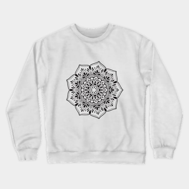 Black Mandala Meditation Henna Inspired Buddhism Radiate Positivity Radiate Flower Geometric Design Indian Morrocan Yoga tshirt wall art phone case Crewneck Sweatshirt by ajillustration